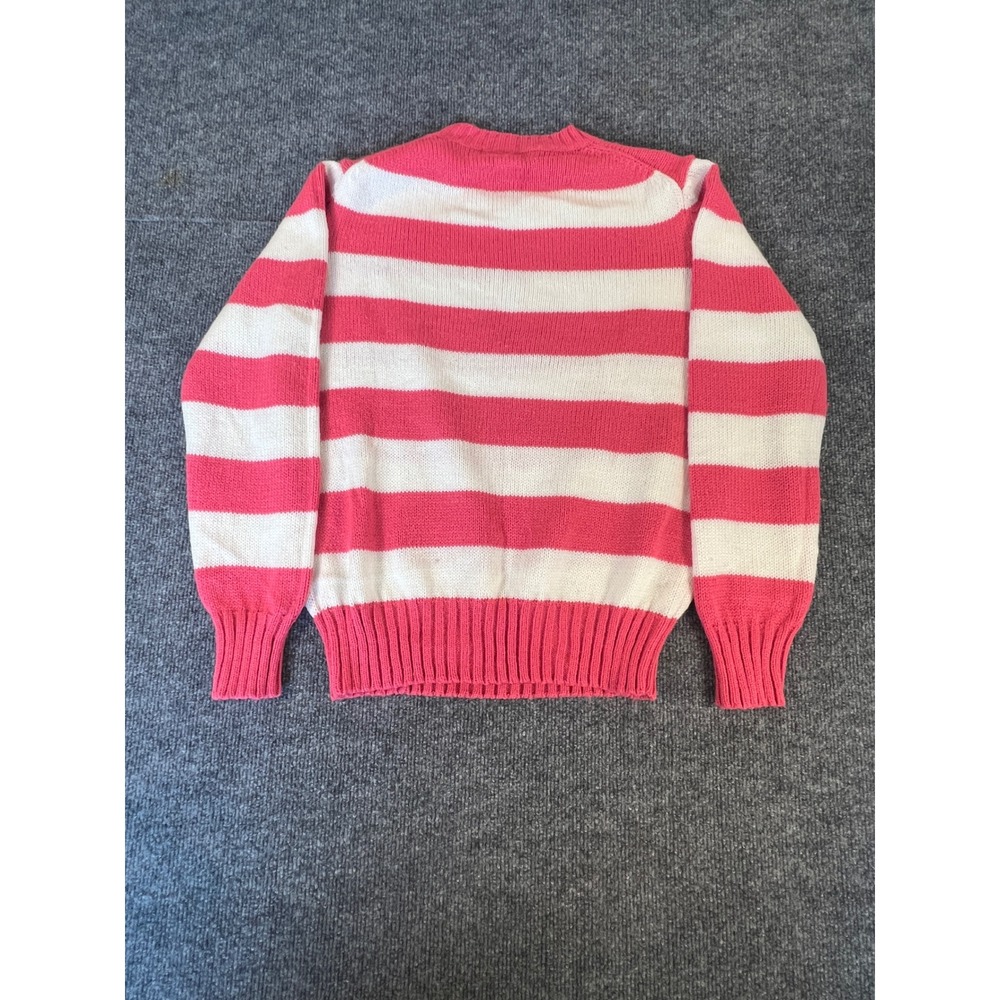 Retro Preppy Pink/Coral White Striped Crewneck Sweater Favorites Women's L - Picture 4 of 7